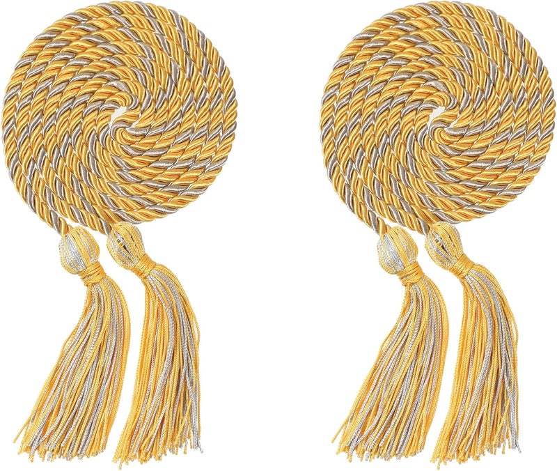 Erligo 2Pcs Graduation Multi Color Braided Honor Cords with Tassel for High School Bachelor Master Doctor 68" Long (Gold Gray) - Image 1